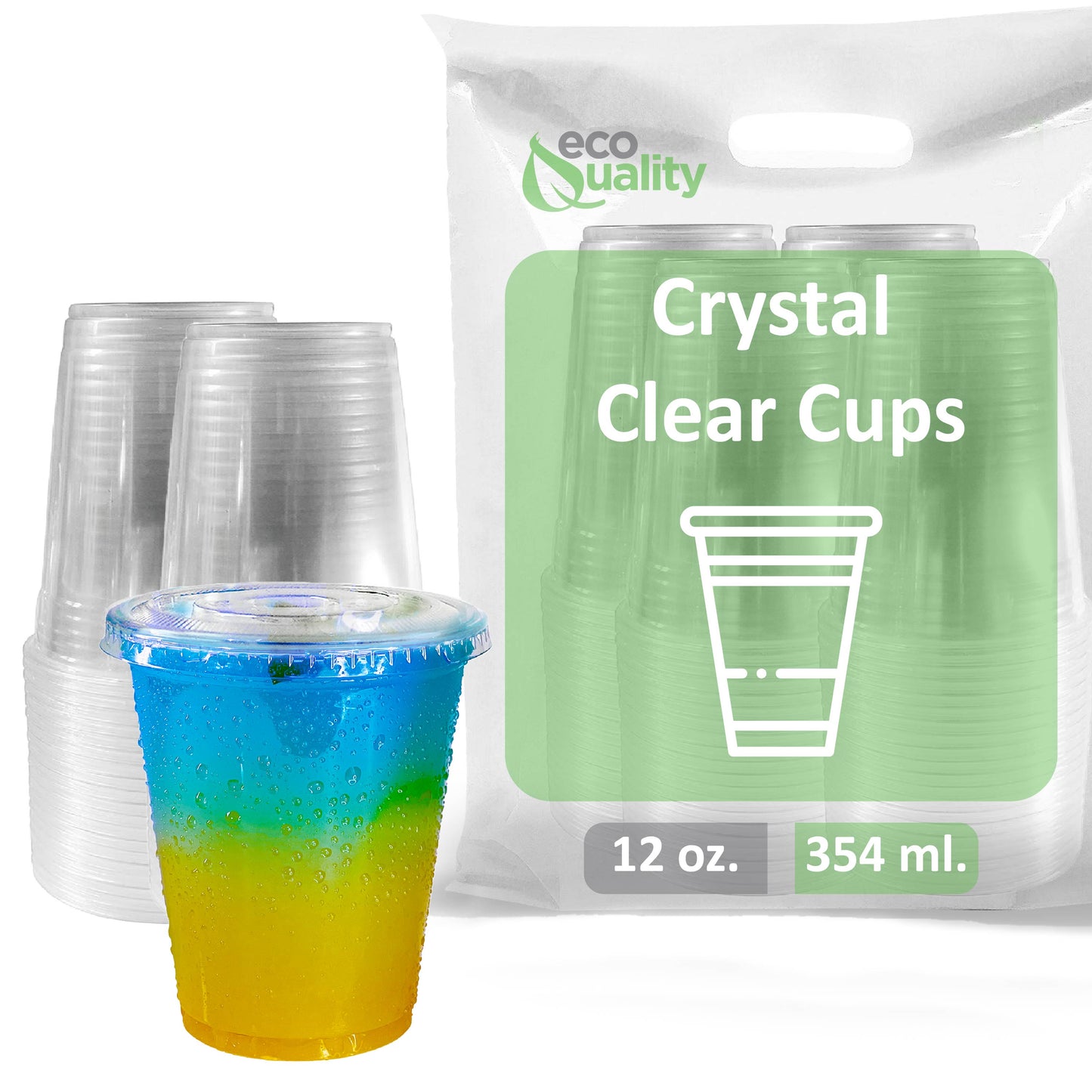 12oz Disposable Pet Clear Plastic Smoothie Cups with Clear Flat Lids