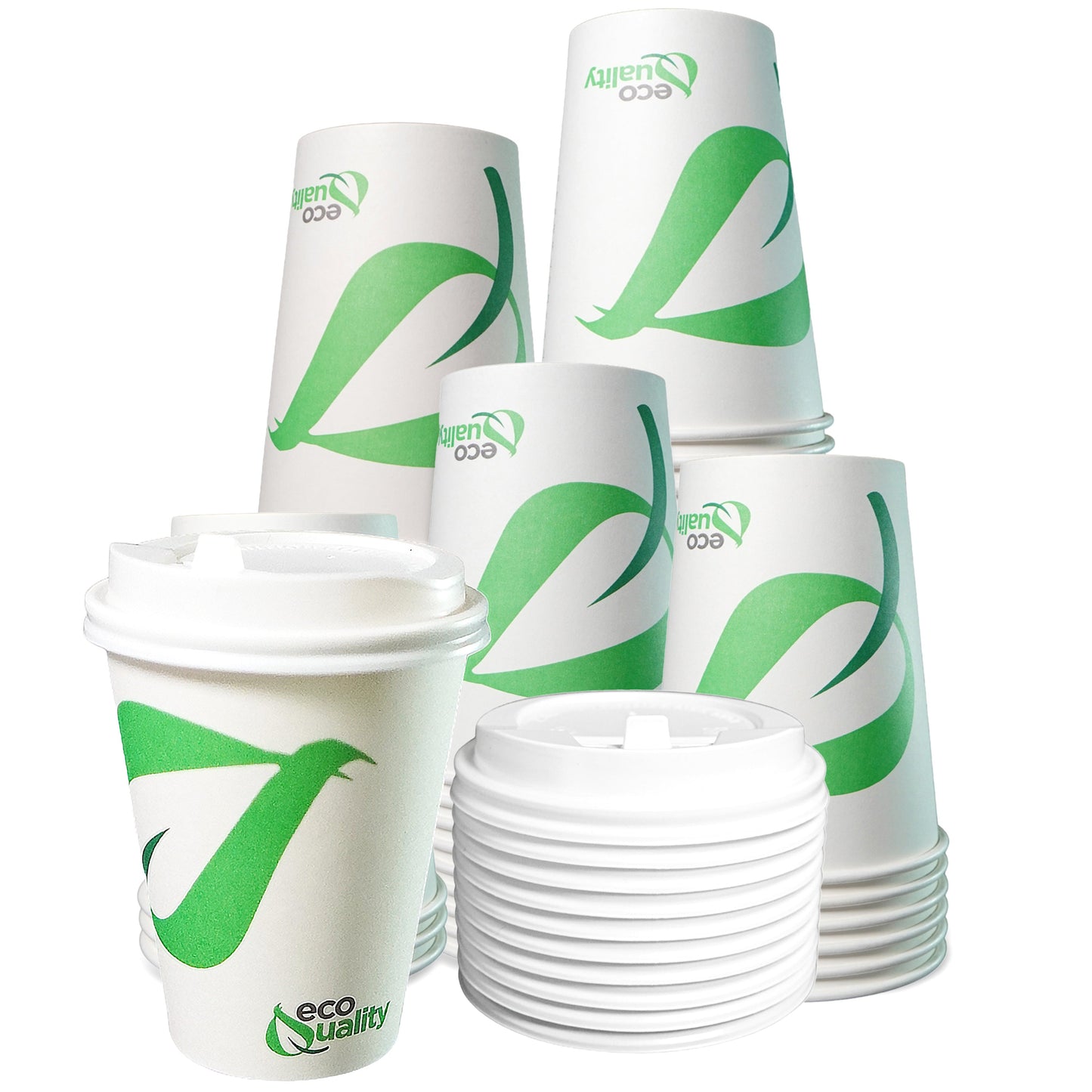 12oz Disposable Compostable Biodegradable White Paper Coffee Cups with White Dome Lids