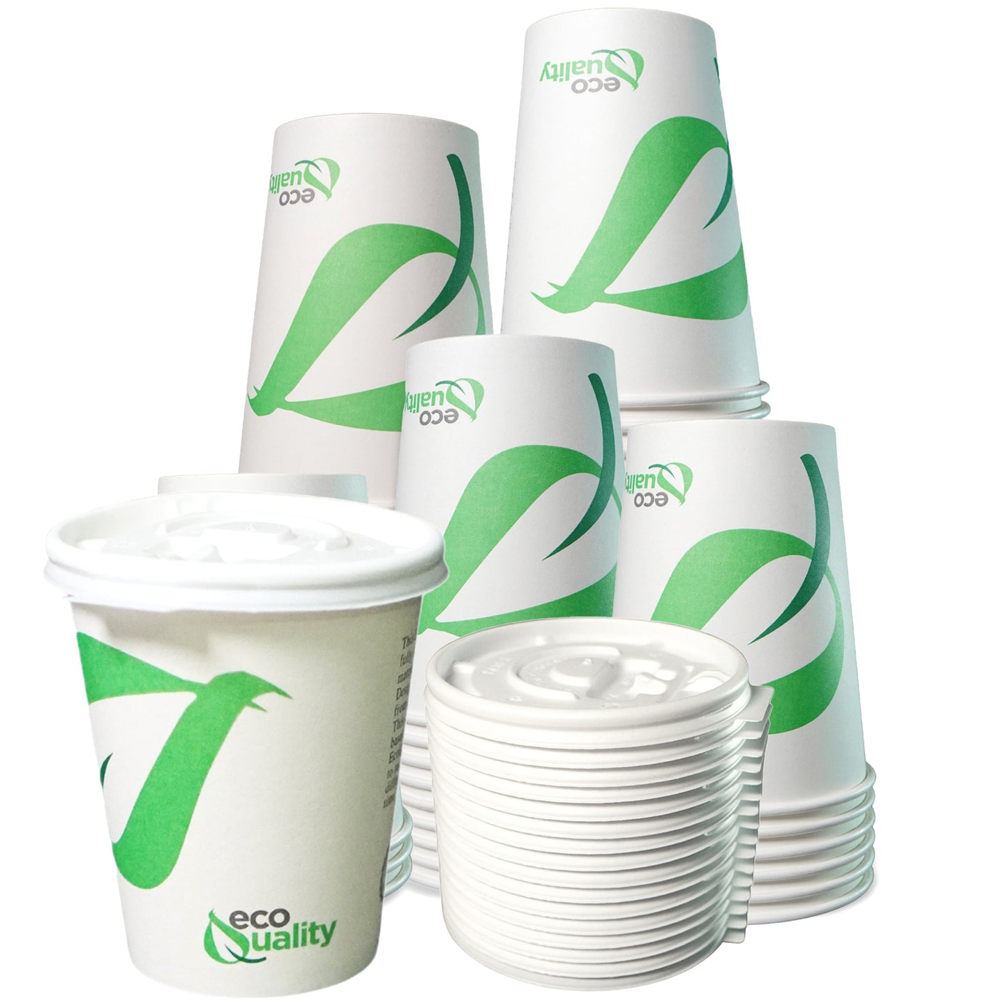 12oz Disposable Compostable Biodegradable White Paper Coffee Cups with Flat Lids