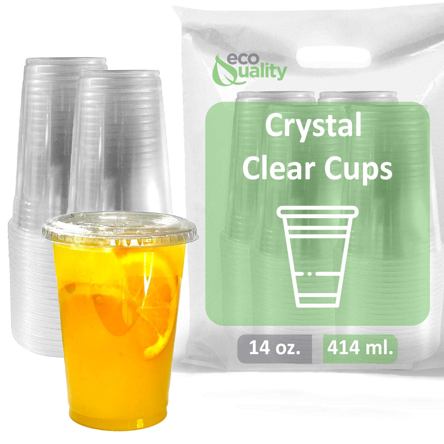 14oz Disposable Pet Clear Plastic Smoothie Cups with Clear Flat Lids