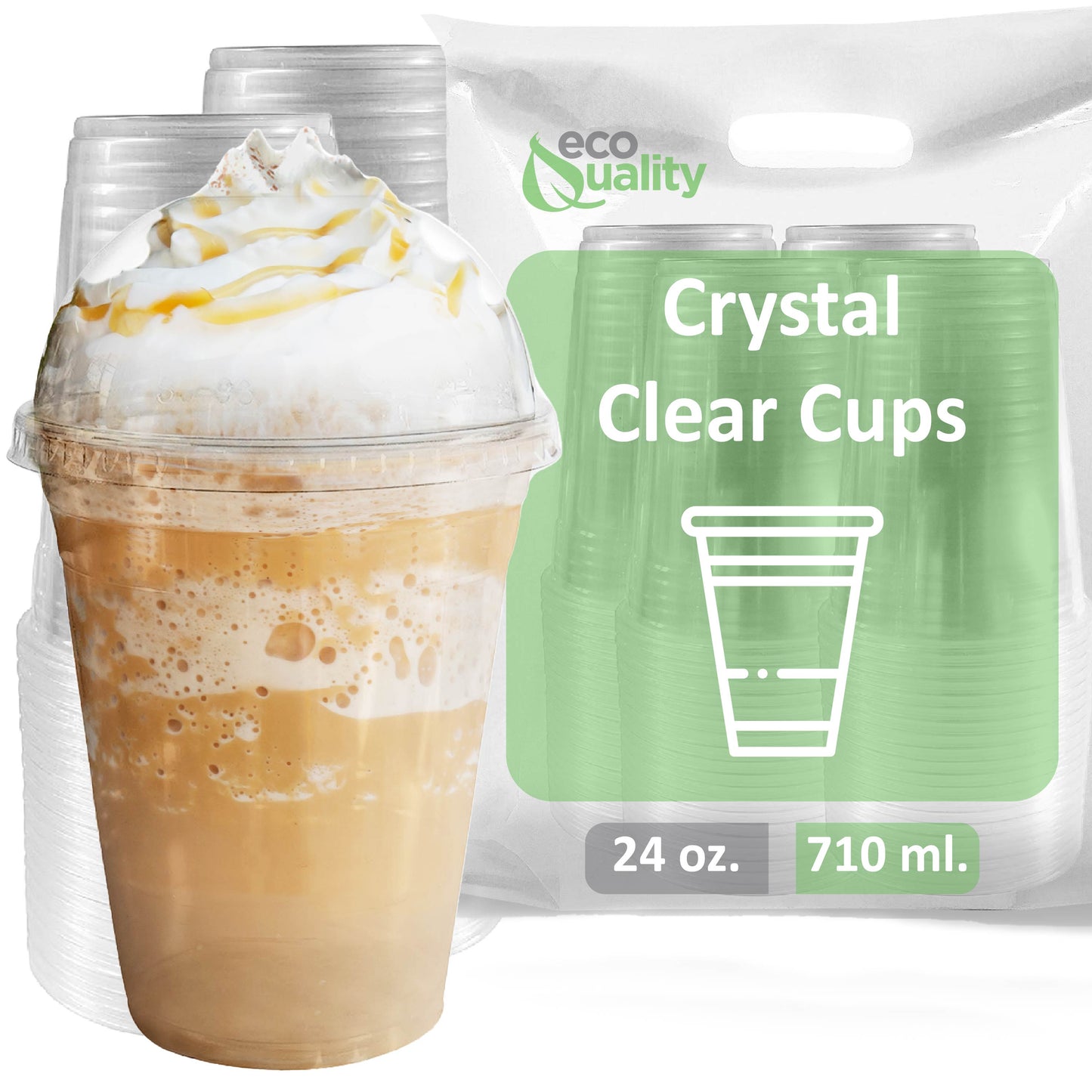 24oz Disposable Pet Clear Plastic Smoothie Cups with Clear Dome Lids