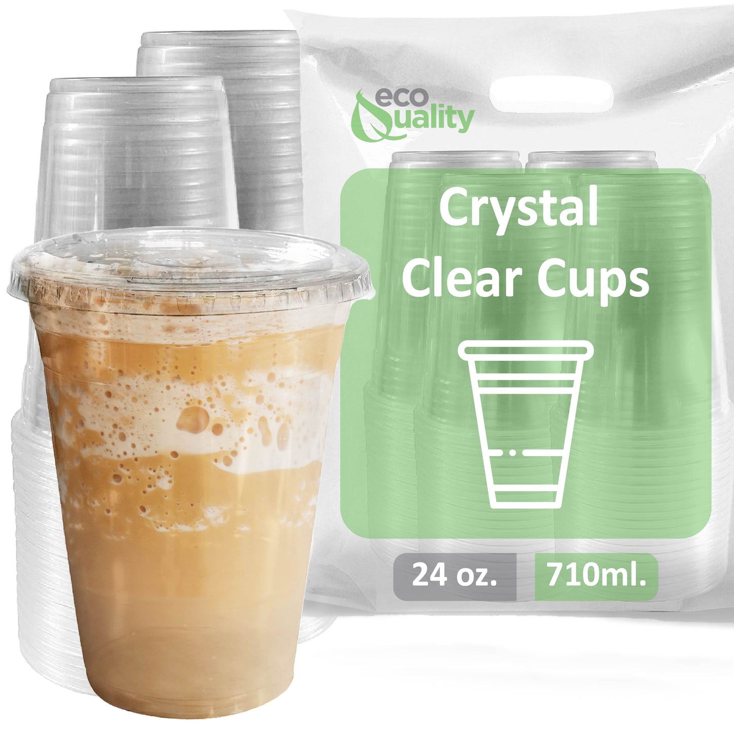 24oz Disposable Pet Clear Plastic Smoothie Cups with Clear Flat Lids