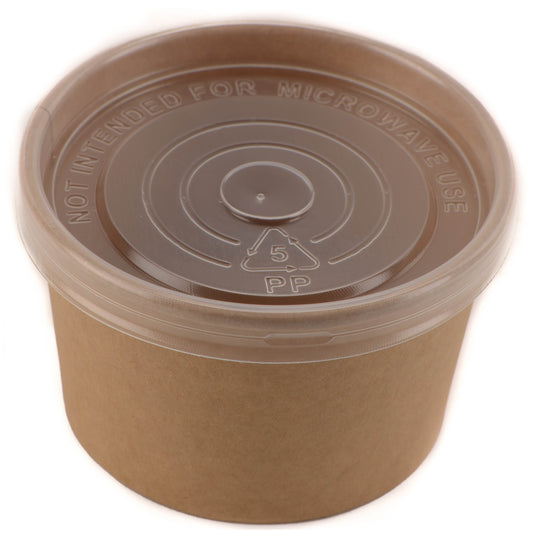 Disposable Kraft Paper Soup Containers with Plastic Lids - Kraft Paper Ice Cream Containers / Yogurt Cups with Plastic Lids (8oz, 12oz, 16oz, 26oz, 32oz)