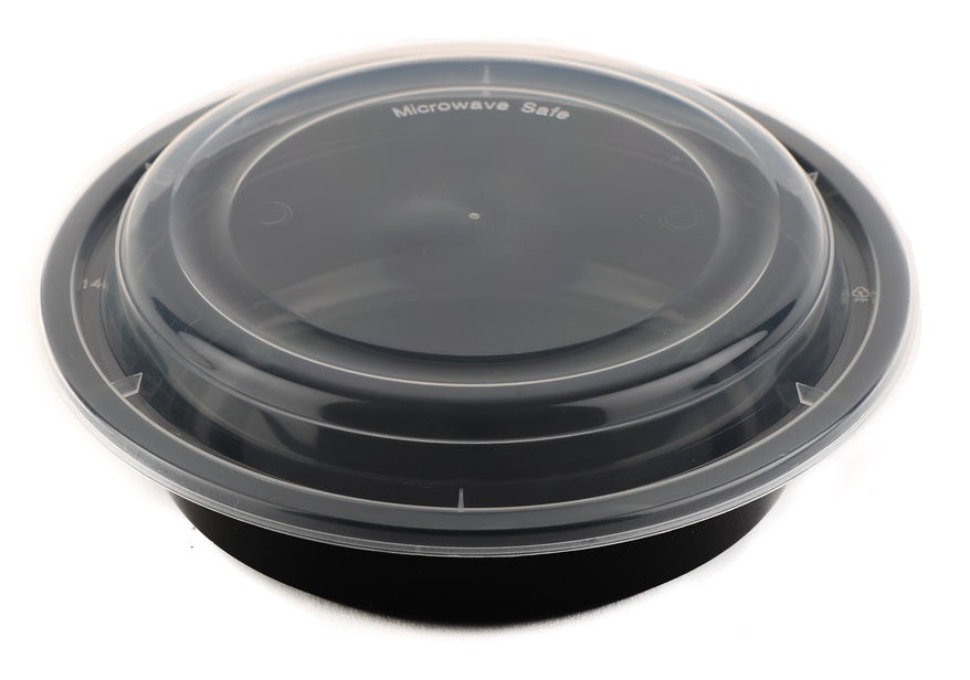 24oz Black Disposable Plastic Round Microwavable Food Container With Lids