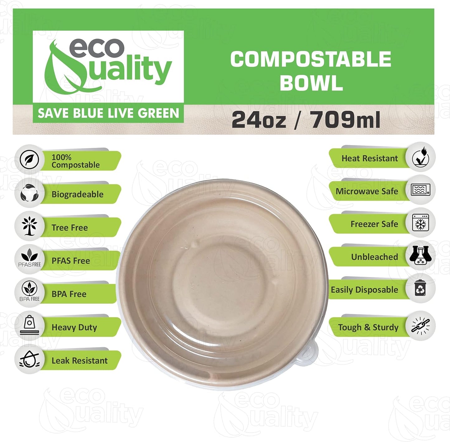 Compostable Heavy Duty Disposable Bowls with Dome Lids, Ecofriendly, Bagasse Unbleached Bamboo, Biodegradable, Tree Free, Heat & Liquid Resistant Bowl