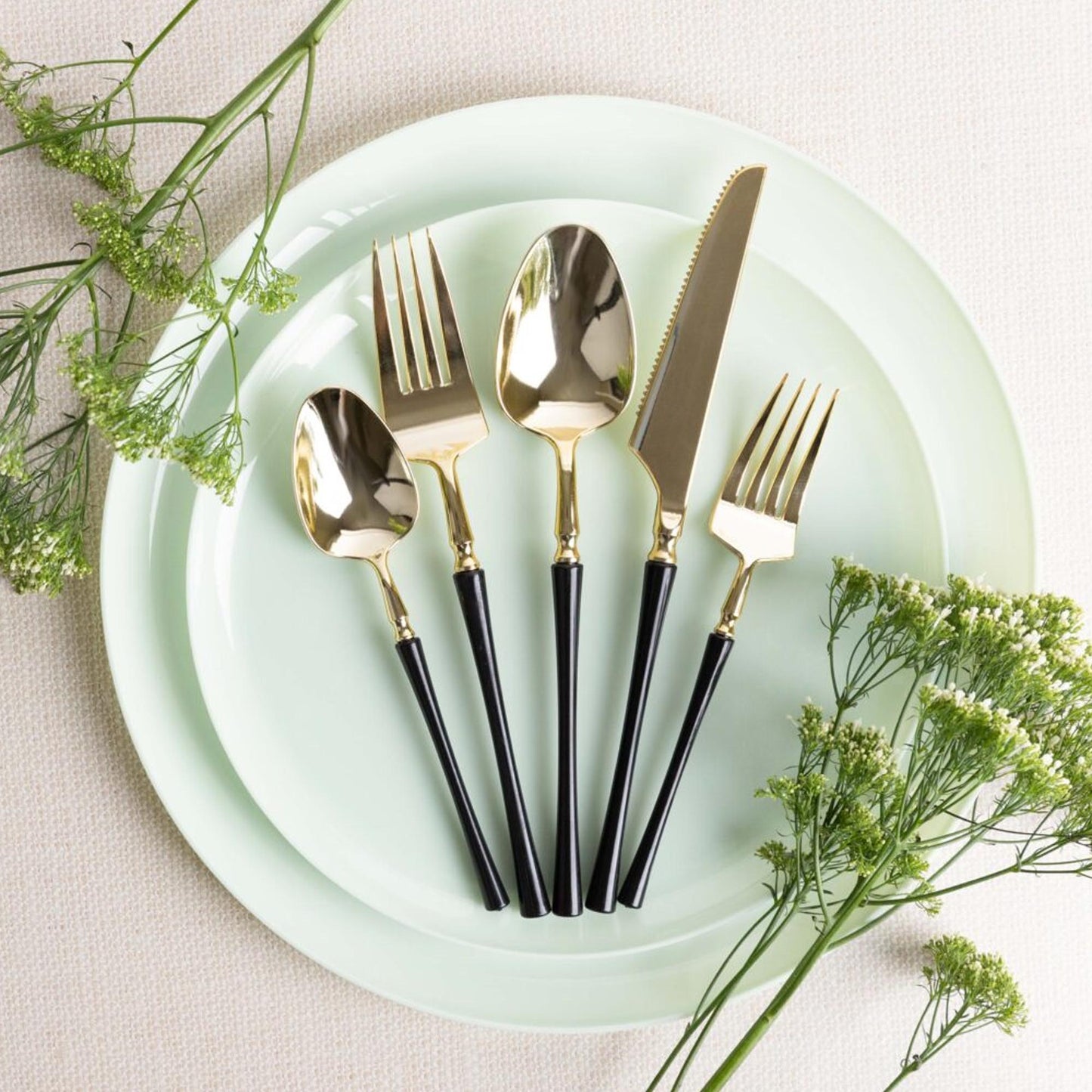Plastic Tea Spoons Black and Gold Infinity Flatware Collection