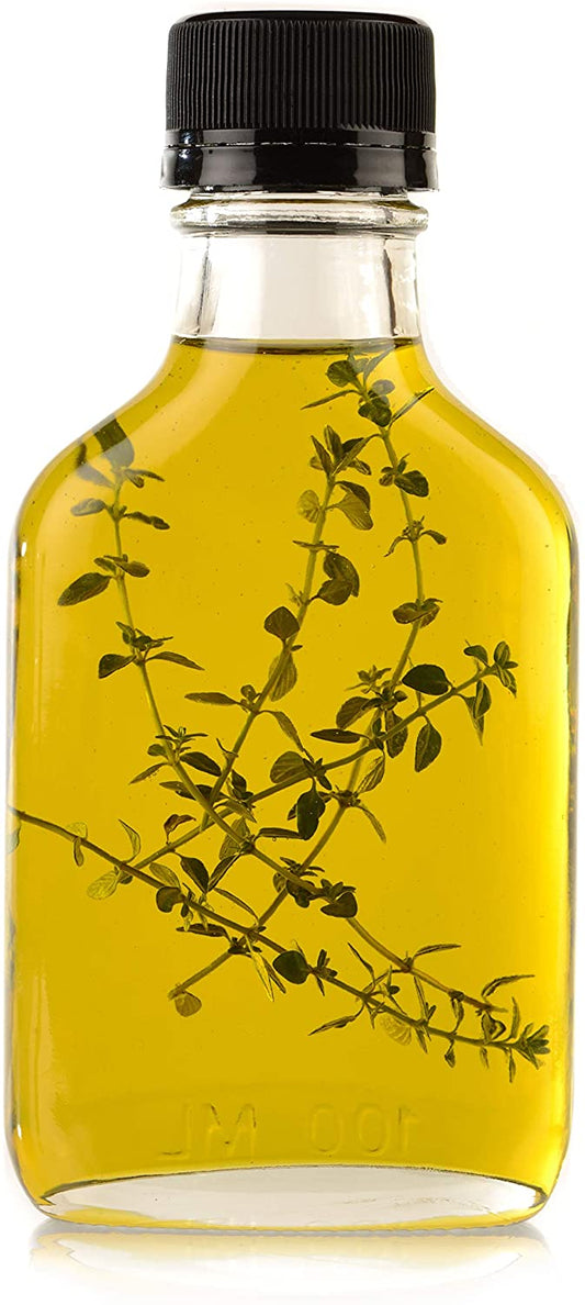 Glass Flask Bottles with Black Temper Evident Lids 100 ML - Glass Flasks for Oil, Liquor, Sauces and To Go Travel Flask