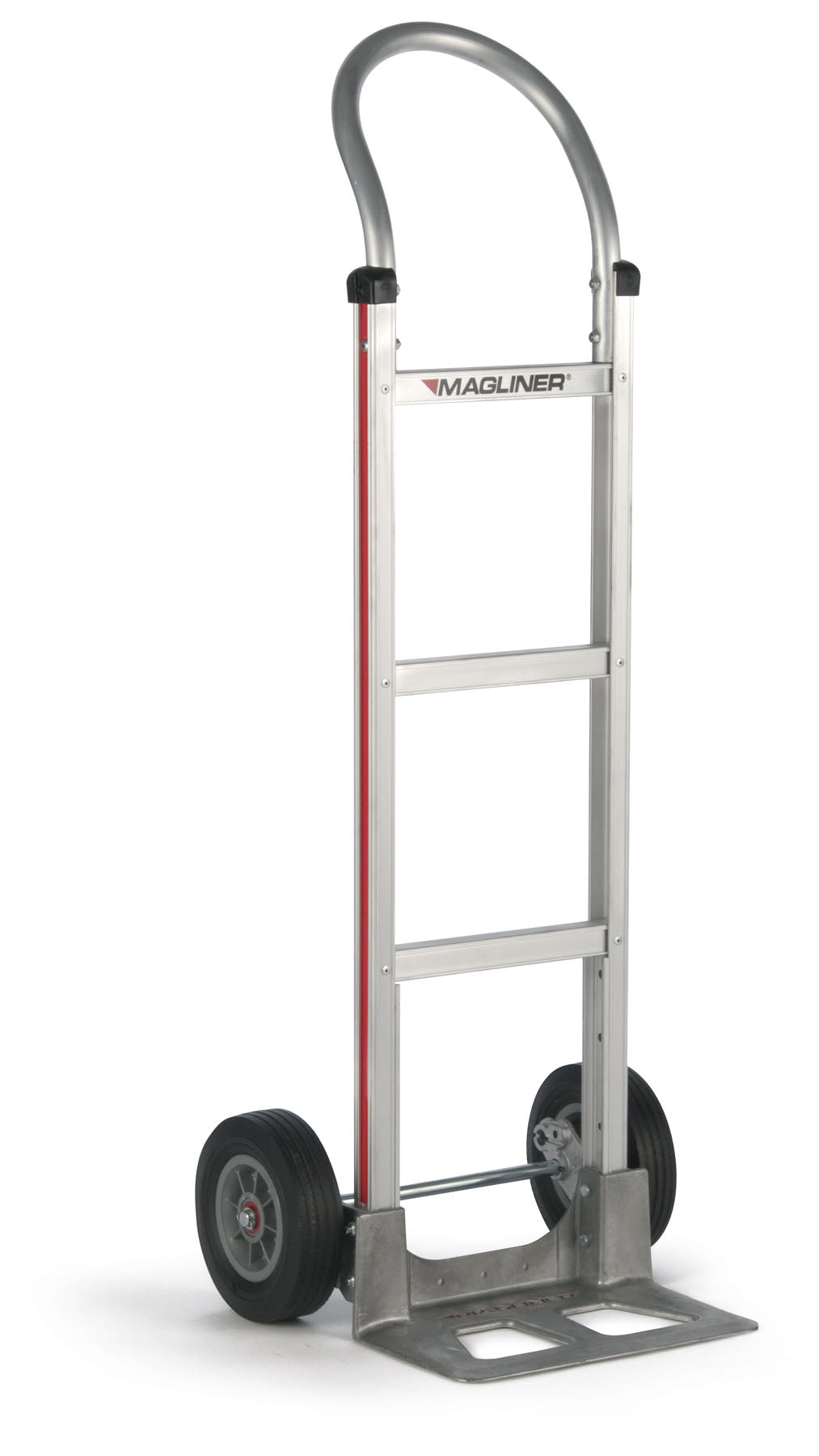 Hand Truck 500LB Capacity Straight Back Frame, Horizontal Loop Handle, 14" x 7-1/2" Diecast Aluminum Nose Plate, 10" 4-ply Pneumatic Wheels