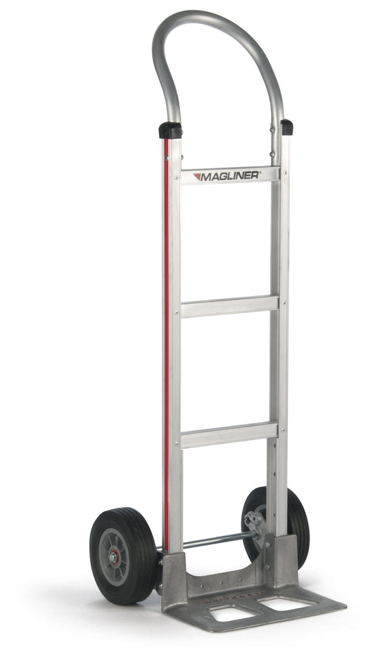 Hand Truck 500LB Capacity Straight Back Frame, Horizontal Loop Handle, 14" x 7-1/2" Diecast Aluminum Nose Plate, 10" 4-ply Pneumatic Wheels