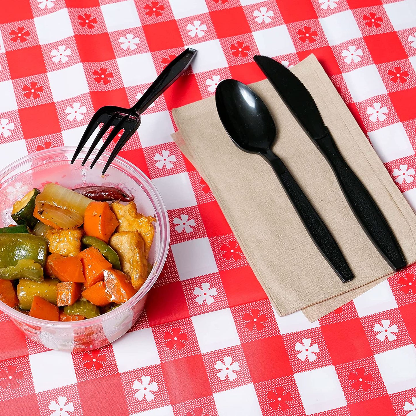 Disposable Wrapped Black Heavy Duty Cutlery Kit 5 in 1 - Fork/Spoon/Knife/Napkin/Salt & Pepper - Disposable Cutlery Kit, Perfect for Lunch, Meal Prep, On the Go, To go, Catering and Restaurants