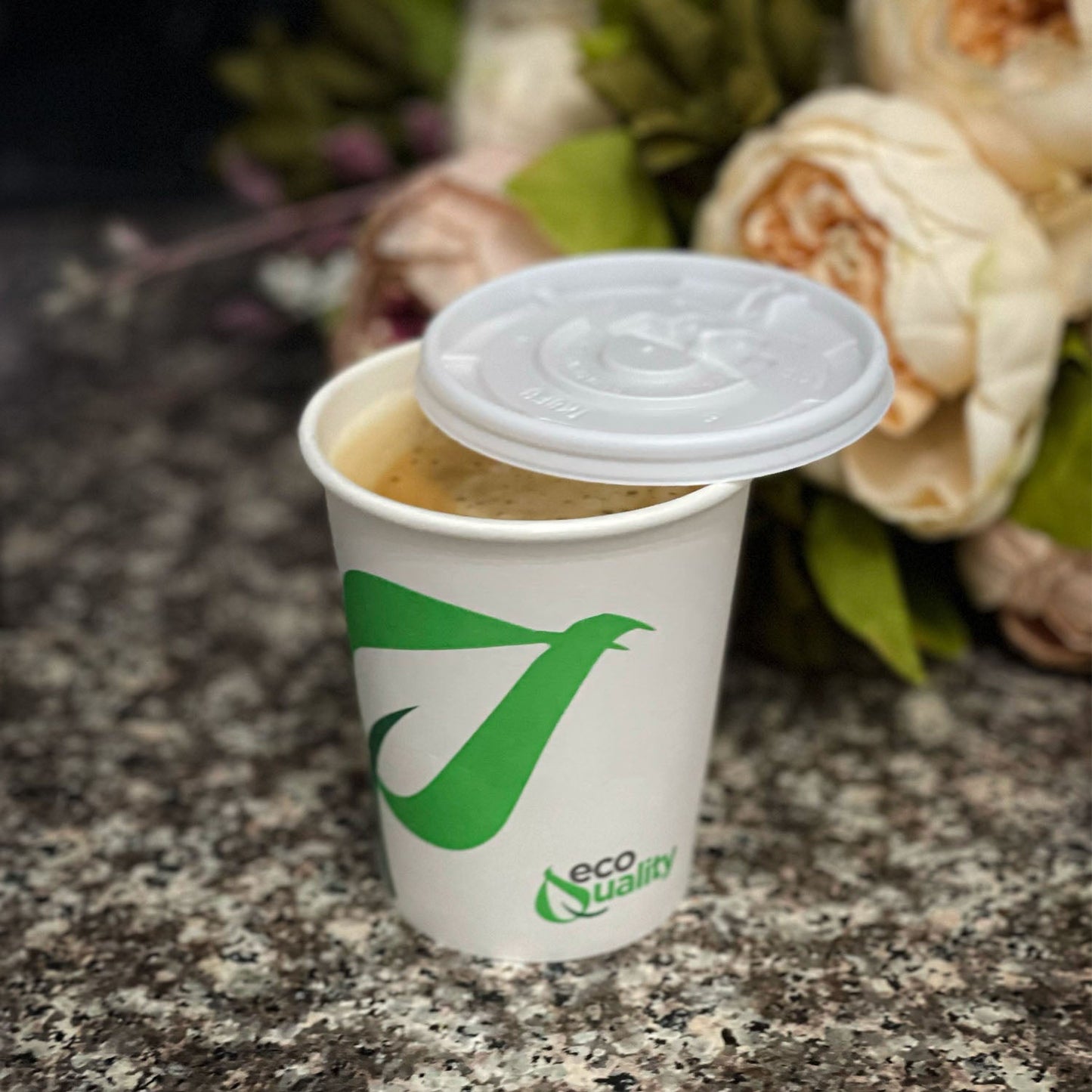 8oz Disposable Compostable Biodegradable White Paper Coffee Cups with Flat Lids