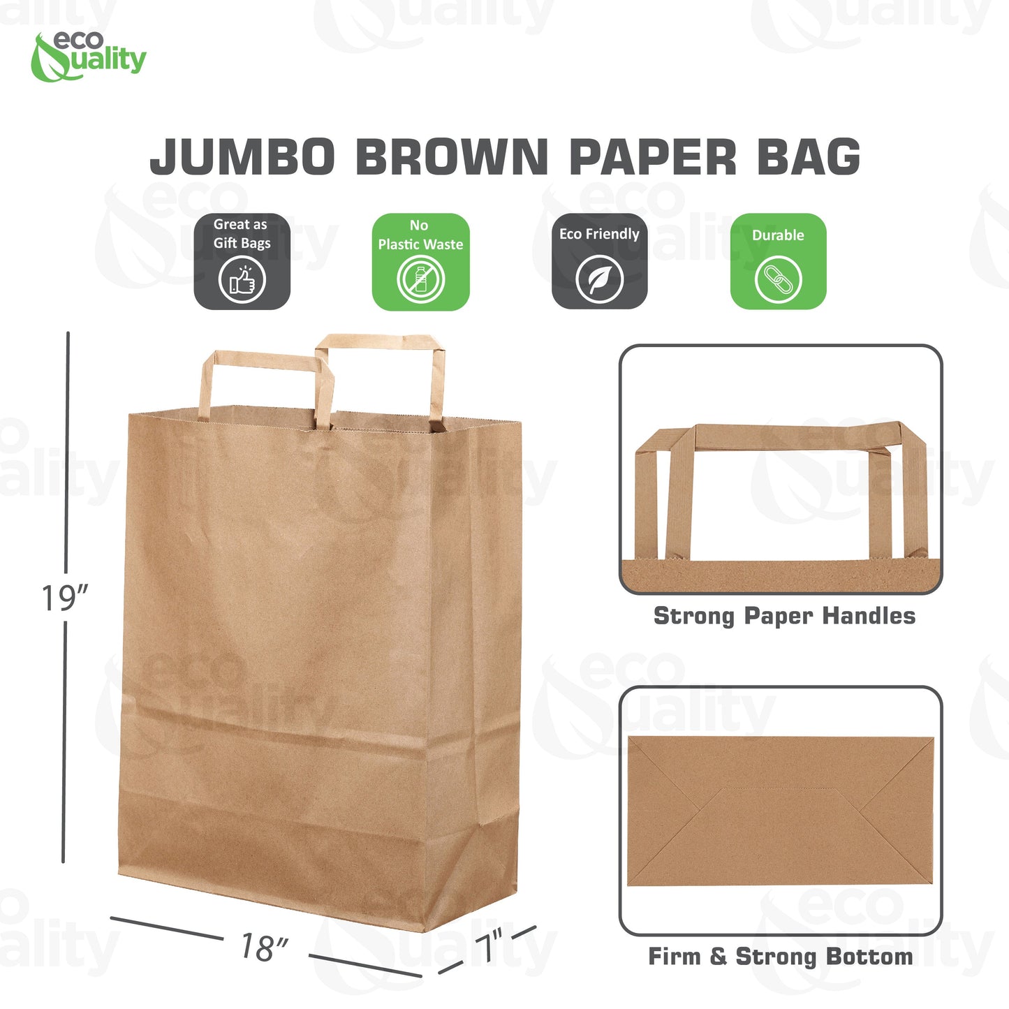 18x7x19 Jumbo Kraft Paper Gift Bags with Paper Handles Brown Shopping Bags, Retail, Reusable, Party, Grocery Bags, Eco Friendly, Recyclable