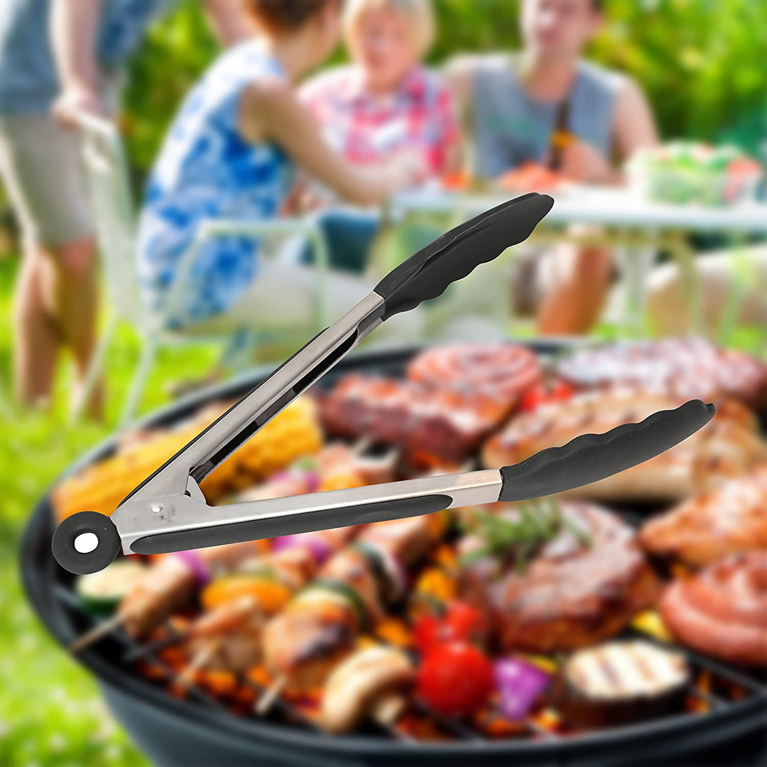 Stainless Steel Kitchen Tongs with Silicone Tips  Utensils  Tongs  Kitchen Tongs  heavy duty strong sturdy  Catering Restaurant Cafe Buffet Event Party  affordable bulk economical commercial wholesale  12 inches "