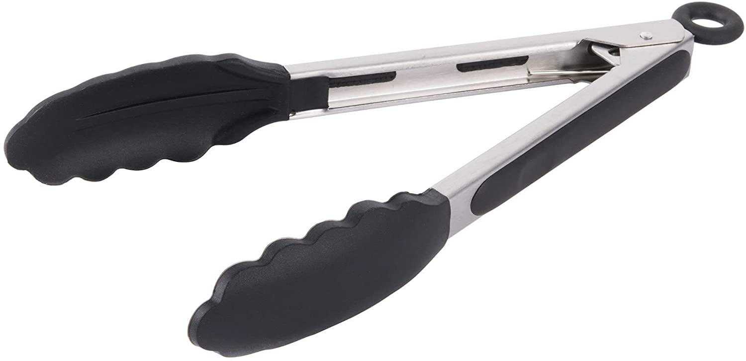 Stainless Steel Kitchen Tongs with Silicone Tips  Utensils  Tongs  Kitchen Tongs  heavy duty strong sturdy  Catering Restaurant Cafe Buffet Event Party  affordable bulk economical commercial wholesale  12 inches "