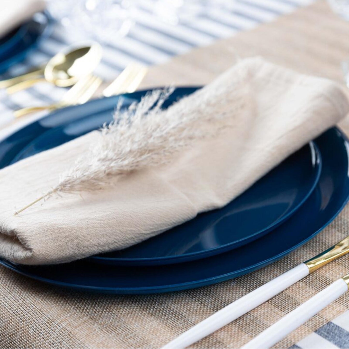 Plastic Tableware Dark Blue Plates Edge Collection Dinner Party Set