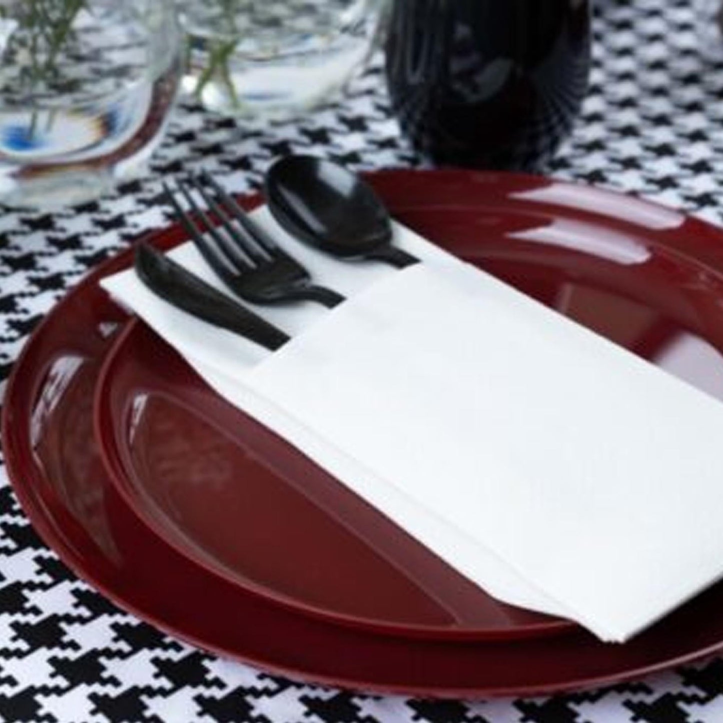 Plastic Tableware Cranberry Red Plates Edge Collection Dinner Party Set