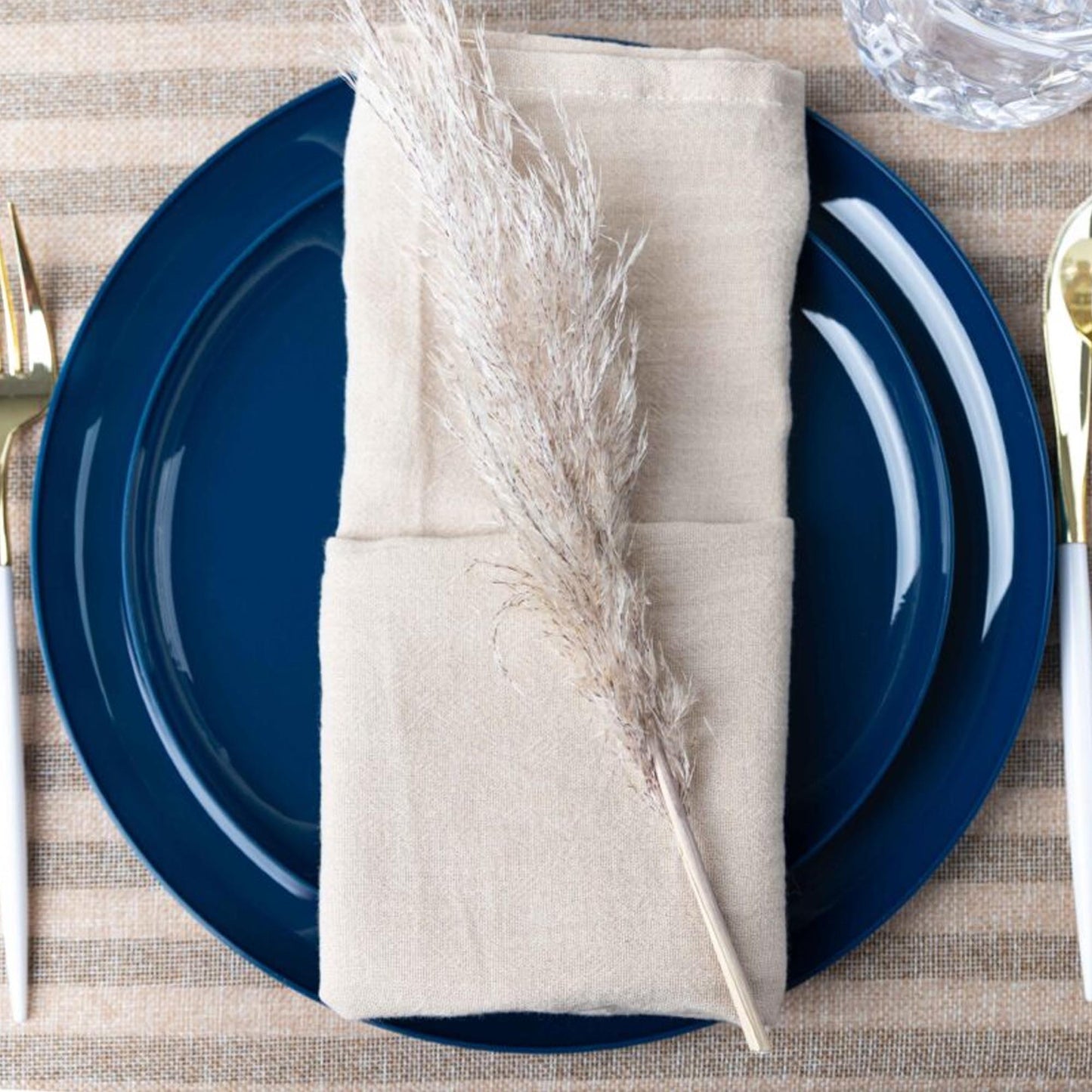 Plastic Tableware Dark Blue Plates Edge Collection Dinner Party Set