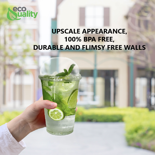 14oz Disposable Pet Clear Plastic Smoothie Cups with Clear Dome Lids
