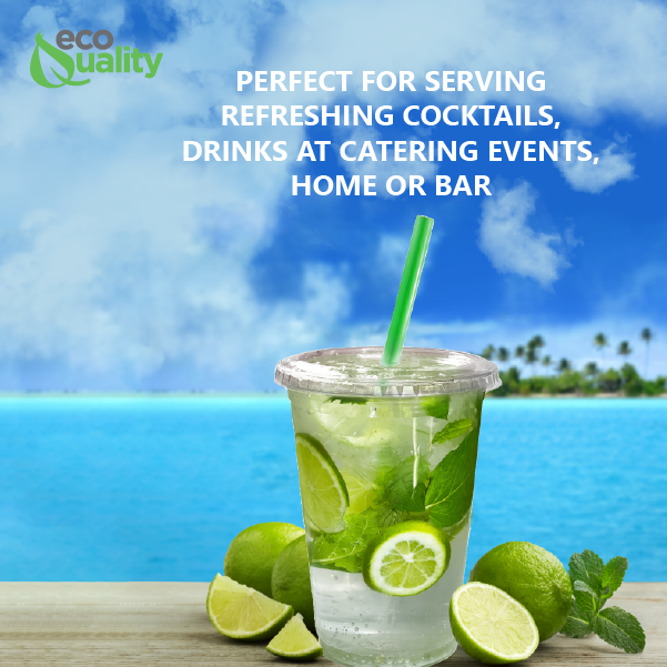 Disposable Pet Clear Plastic Smoothie Cups with Clear Flat Lids and Color Straws