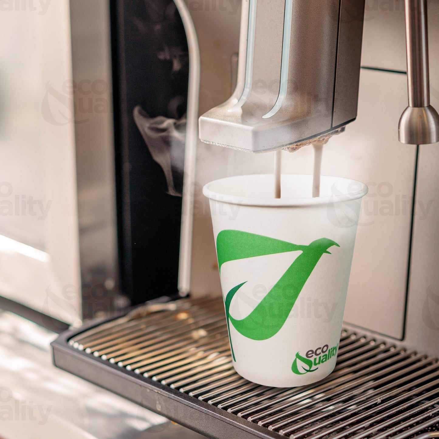 10oz Disposable Compostable Biodegradable White Paper Coffee Cups with White Dome Lids and Sleeves