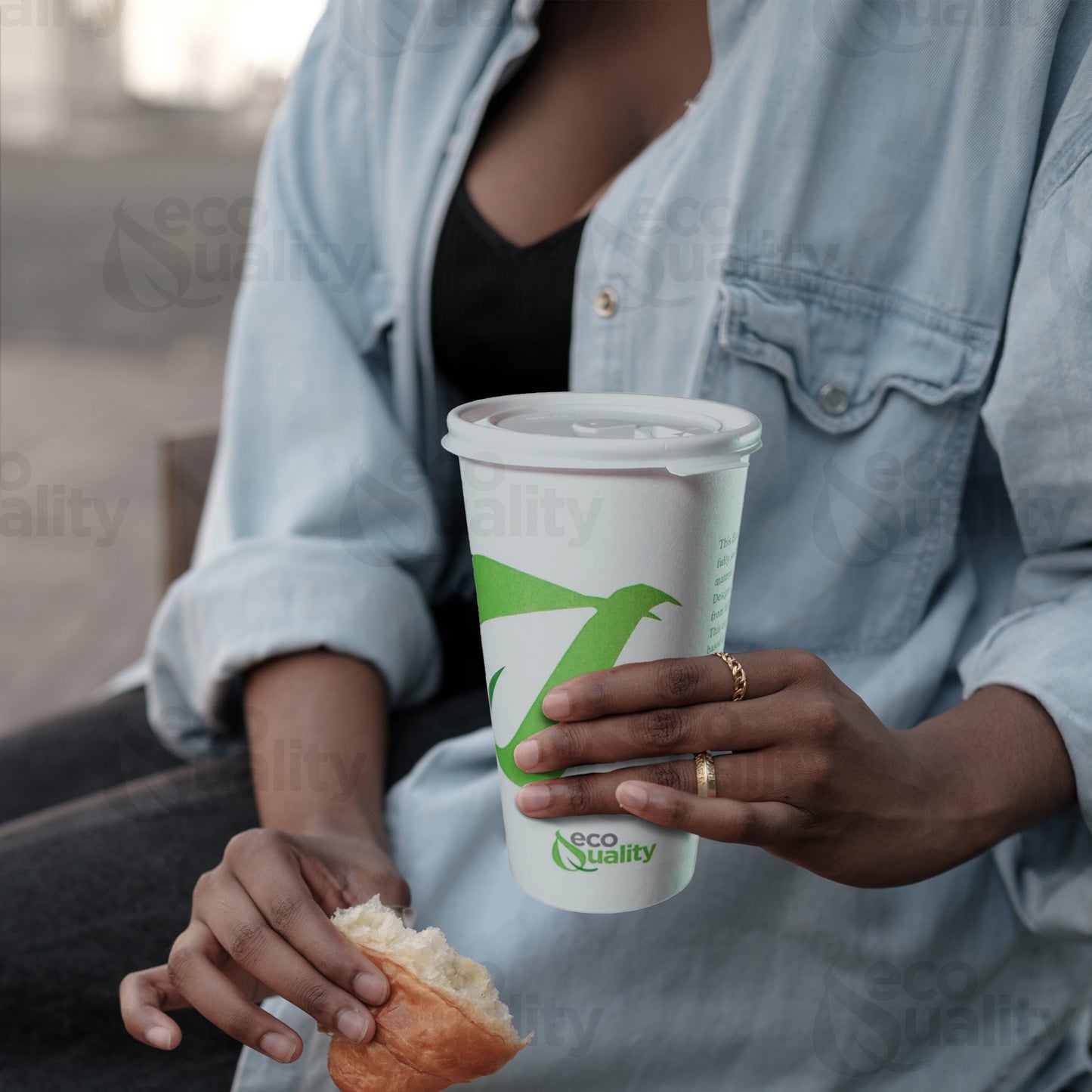 20oz Disposable Compostable Biodegradable White Paper Coffee Cups with Flat Lids