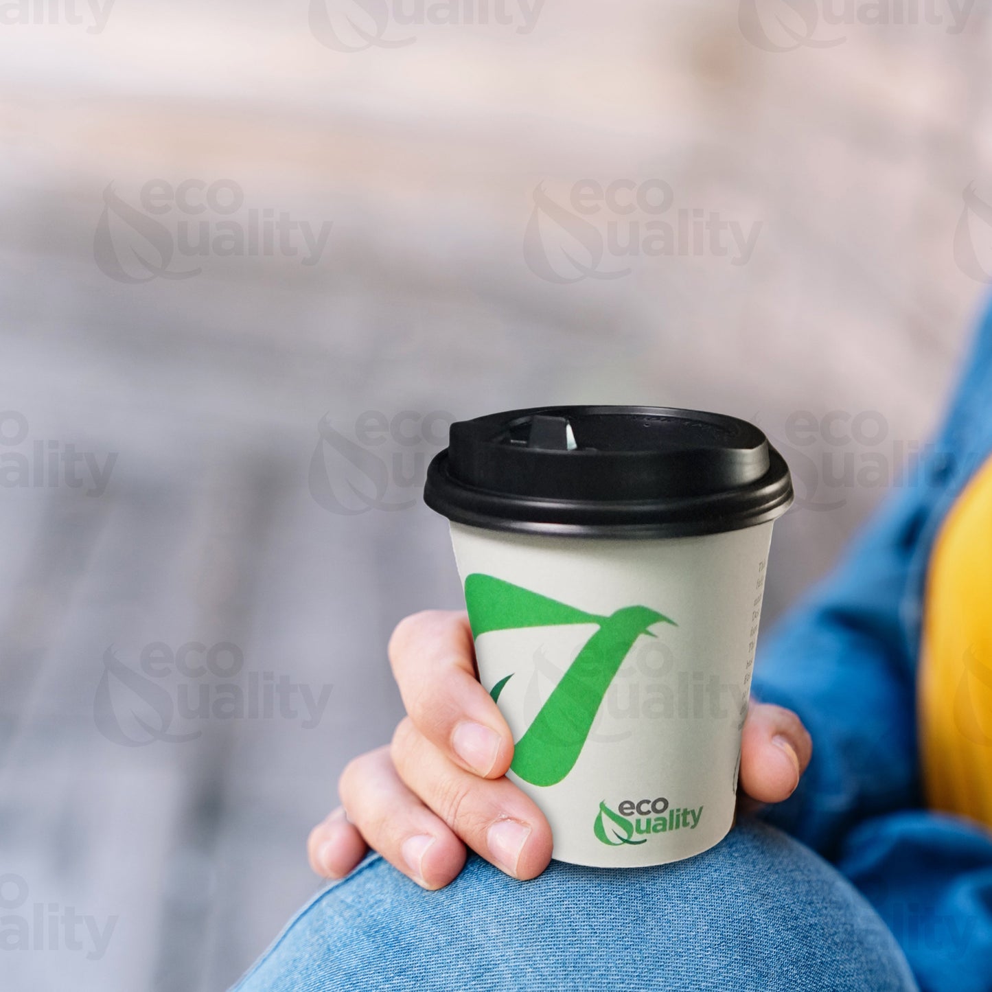 10oz Disposable Compostable Biodegradable White Paper Coffee Cups with Black Dome