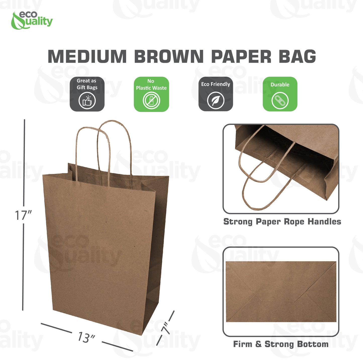 13"x7"x17" Large Kraft Paper Gift Bags with Twine Handles Brown Shopping Bags, Retail, Reusable, Party, Grocery Bags, Eco Friendly, Recyclable
