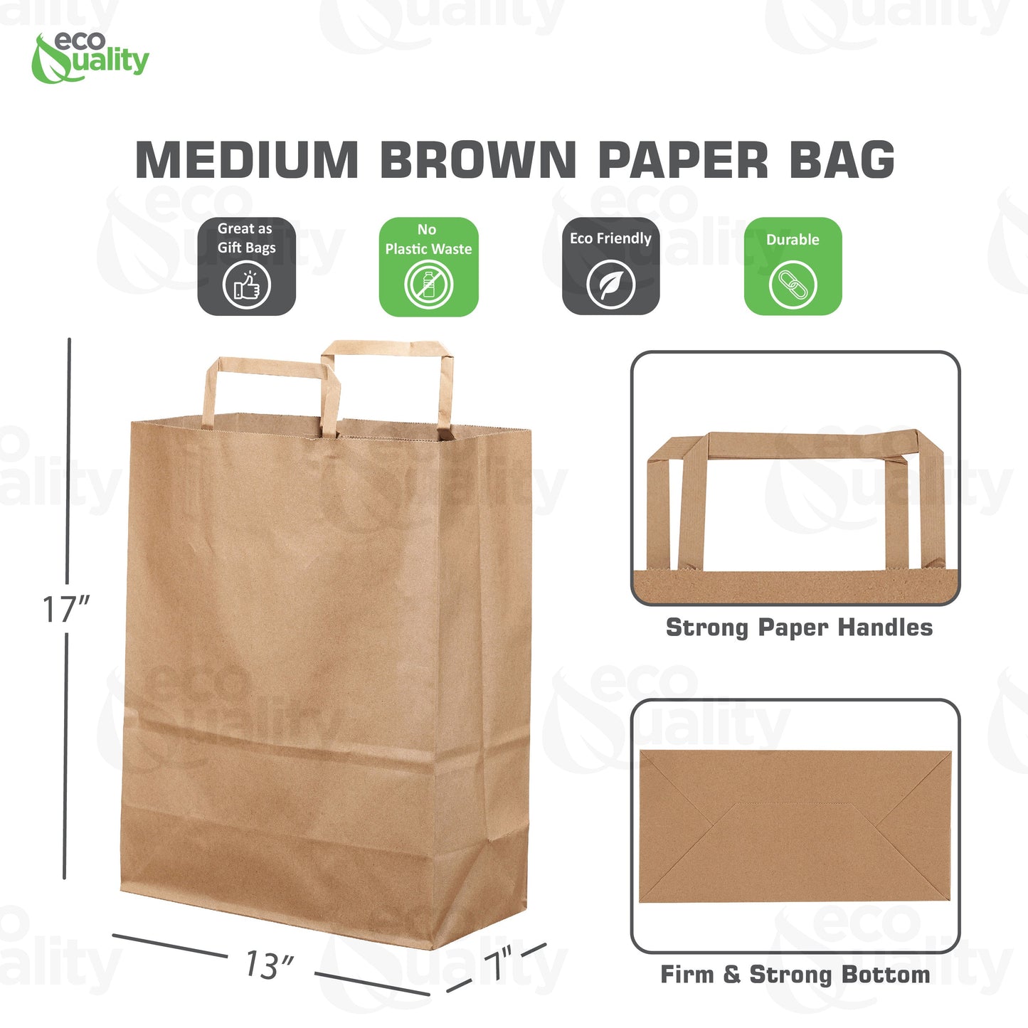 13"x7"x17" Large Kraft Paper Gift Bags with Paper Handles Brown Shopping Bags, Retail, Reusable, Party, Grocery Bags, Eco Friendly, Recyclable