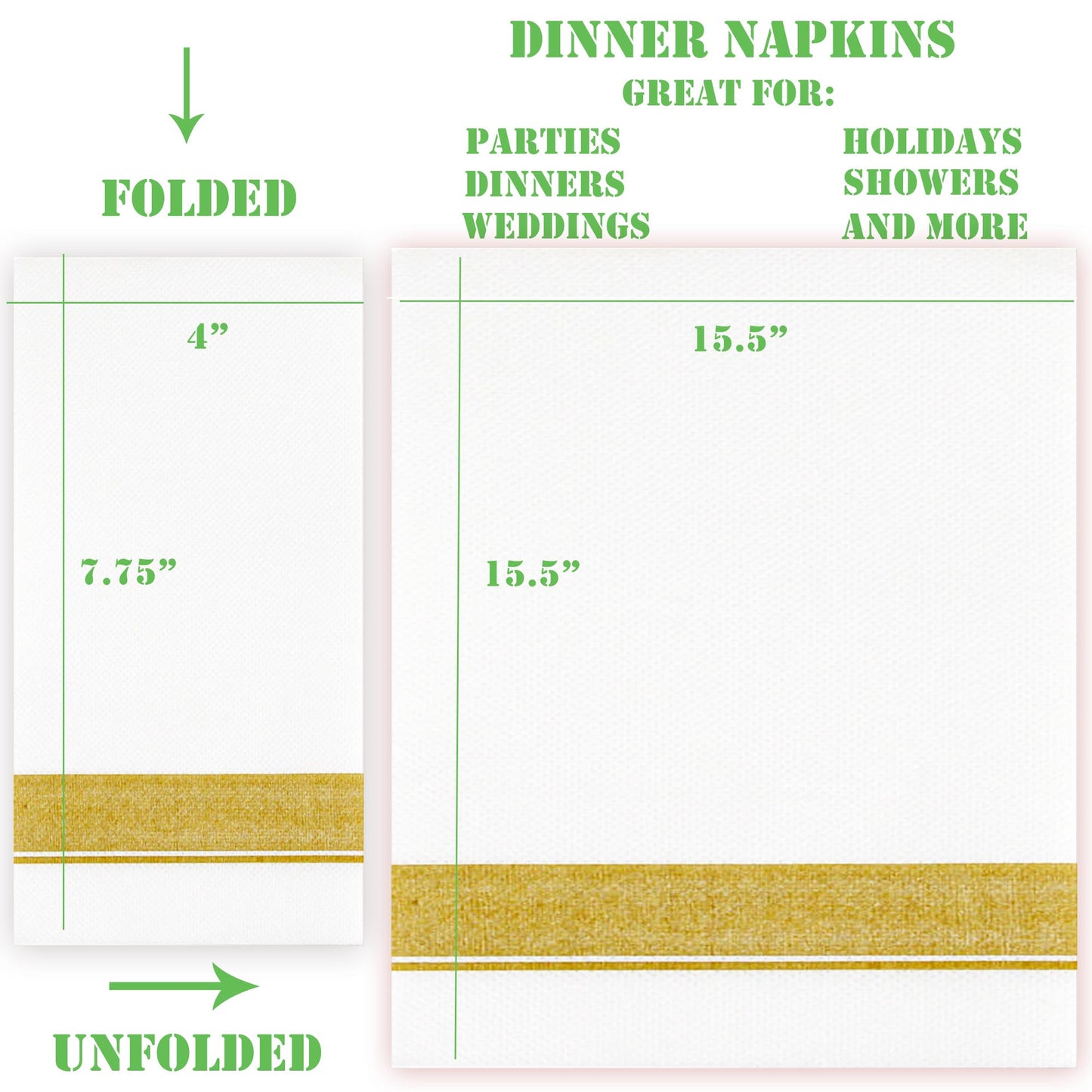 Elegant Cloth-Like Disposable Paper Dinner Napkins Gold Border
