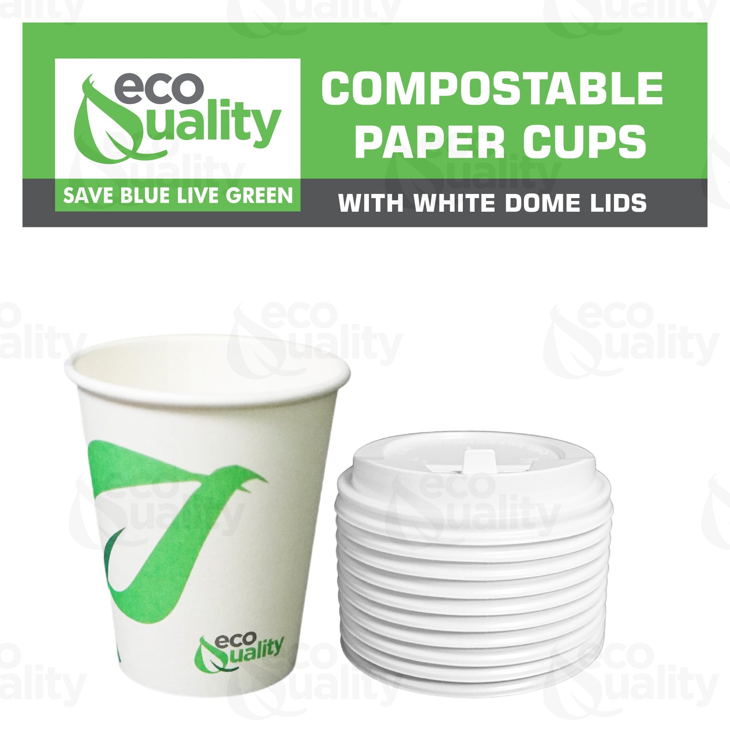 Disposable Compostable Biodegradable White Paper Coffee Cups with White Dome Lids