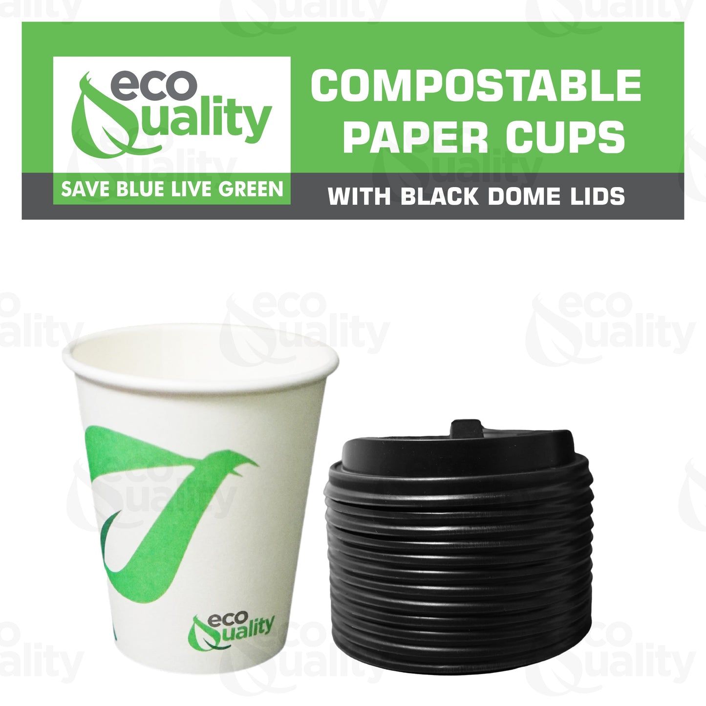 10oz Disposable Compostable Biodegradable White Paper Coffee Cups with Black Dome