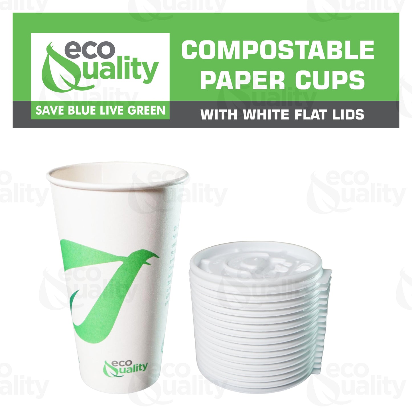 20oz Disposable Compostable Biodegradable White Paper Coffee Cups with Flat Lids