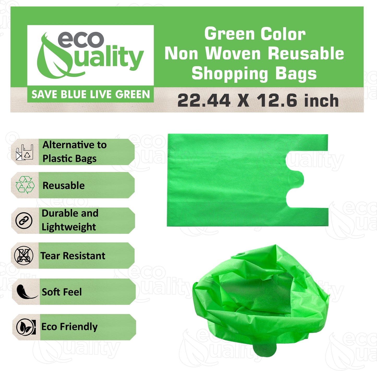 Non Woven Reusable Green T-Shirt Shopping Bags Large