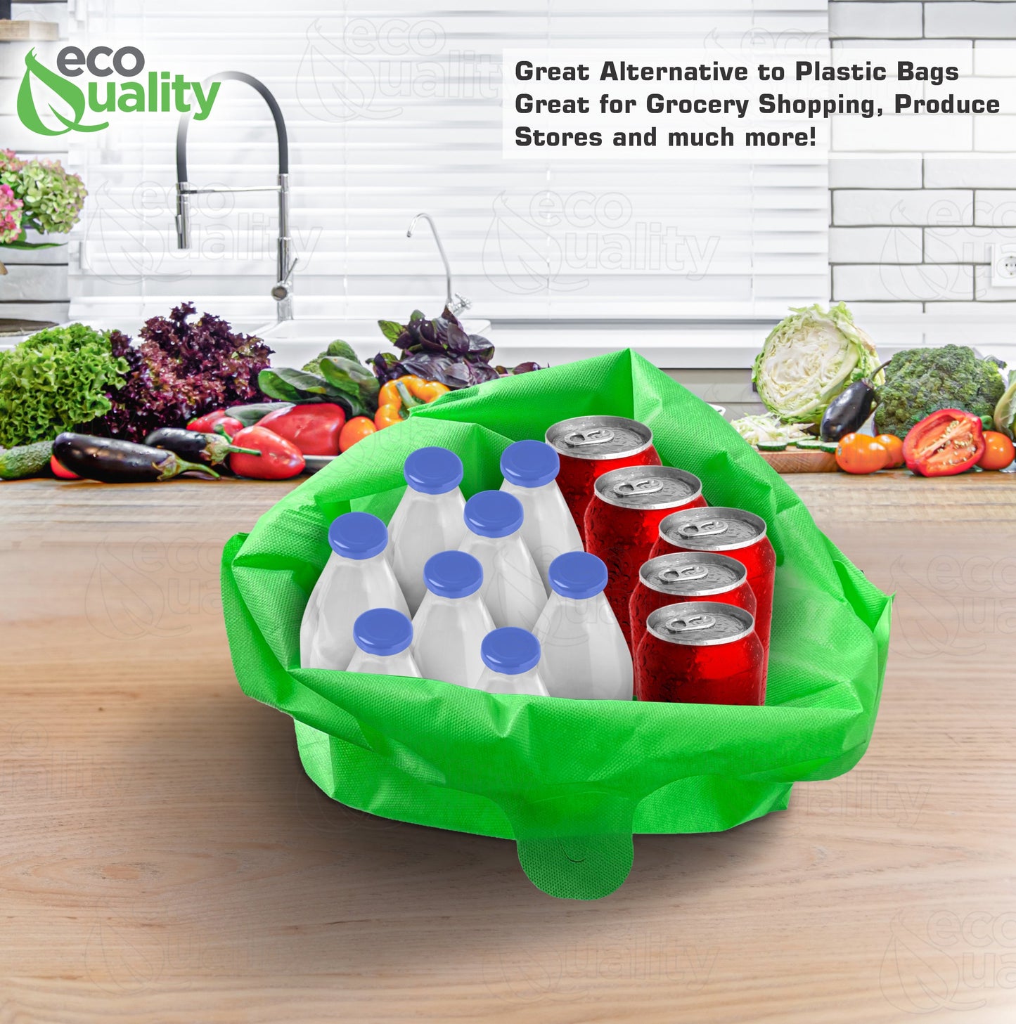Non Woven Reusable Green T-Shirt Shopping Bags Large