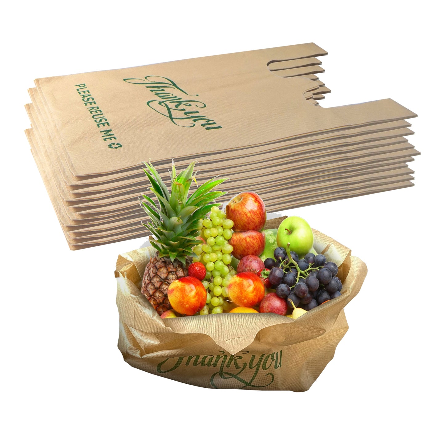 Non Woven Reusable Thank You T-Shirt Shopping Bags Large