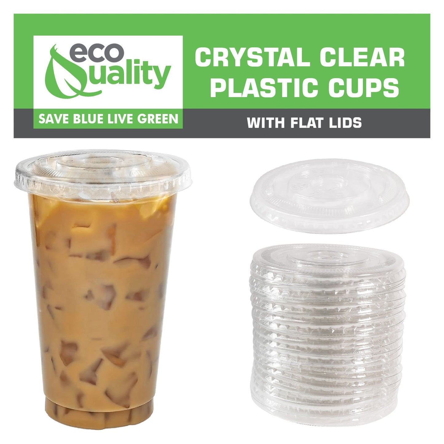 10oz Disposable Pet Clear Plastic Smoothie Cups with Clear Flat Lids