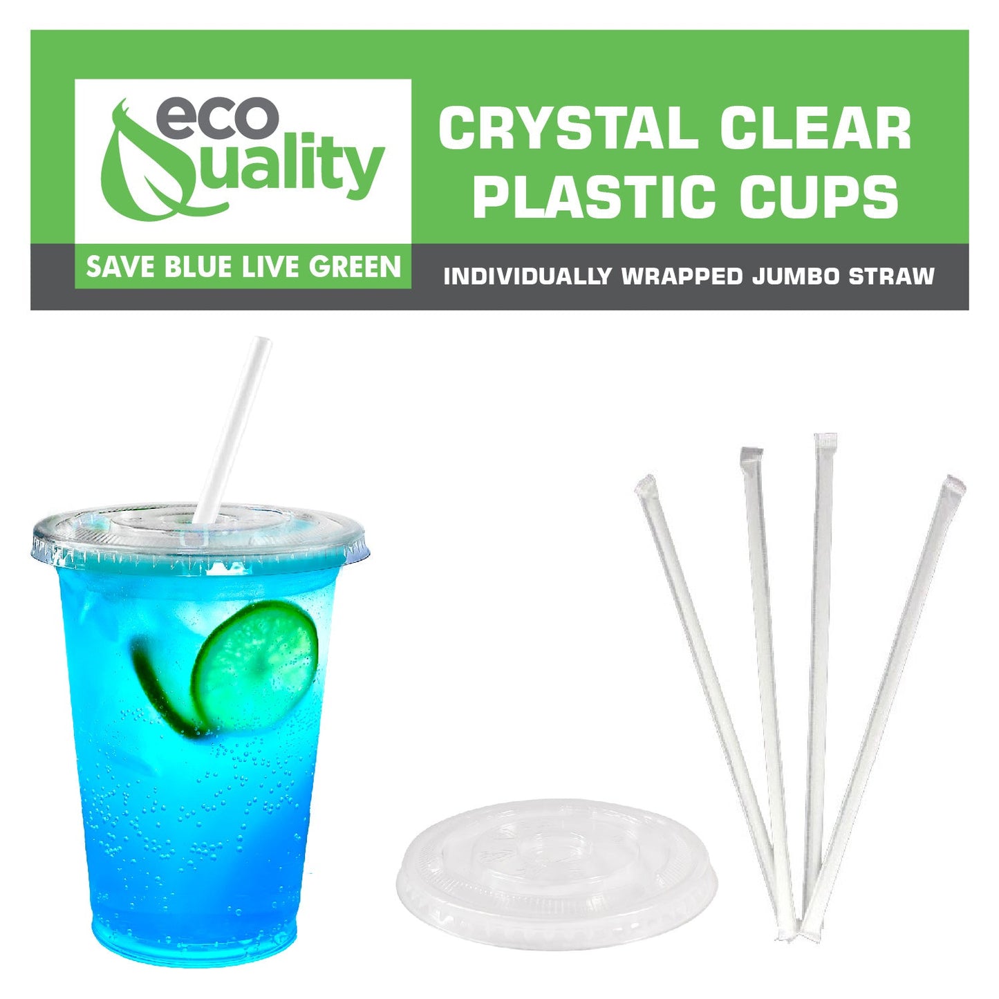 16oz Disposable Pet Clear Plastic Smoothie Cups with Clear Flat Lids and White Straws