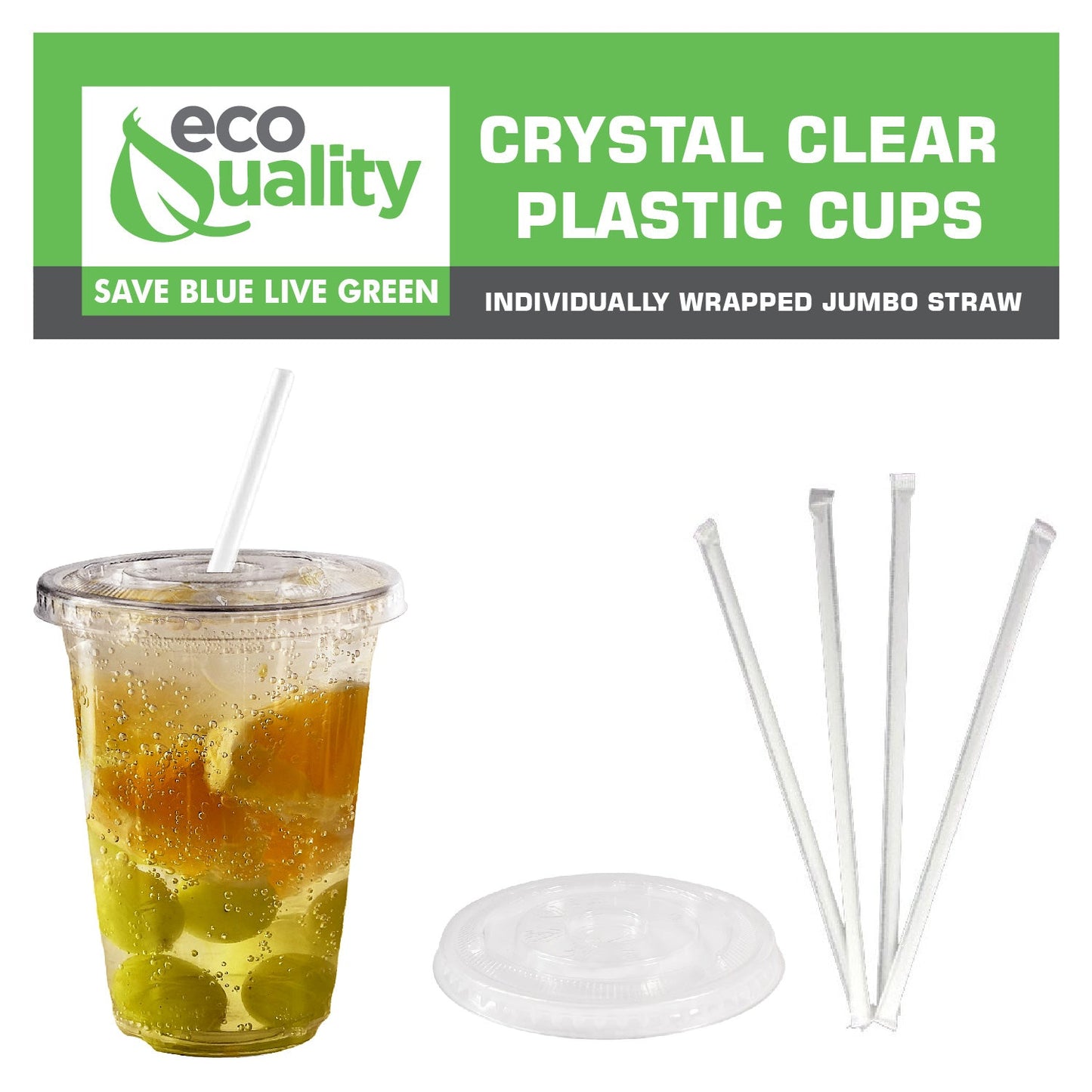 20oz Disposable Pet Clear Plastic Smoothie Cups with Clear Flat Lids and White Straws