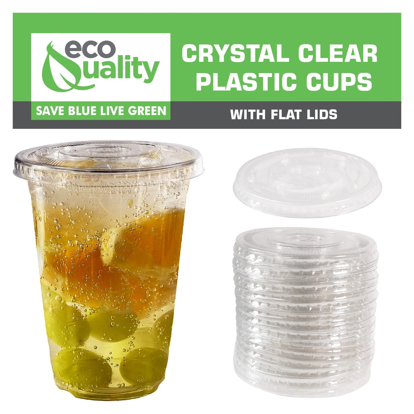 20oz Disposable Pet Clear Plastic Smoothie Cups with Clear Flat Lids