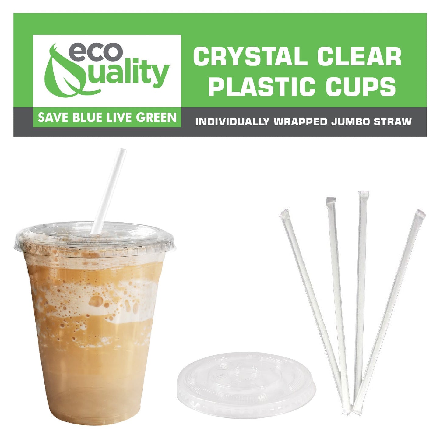24oz Disposable Pet Clear Plastic Smoothie Cups with Clear Flat Lids and White Straws