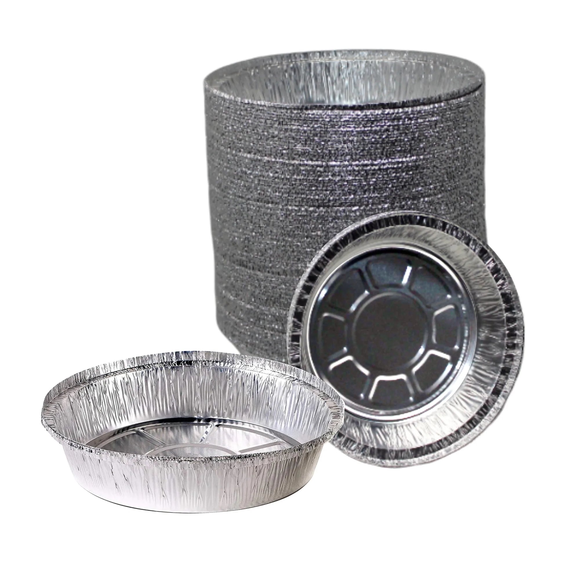 Restaurant Meal Prep Food Trucks Caterers Buffet serve Cold hot food affordable bulk economical commercial wholesale freezer safe reusable recyclable High Quality Recyclable Aluminum Take out to go container tin Round Foil Aluminum Pan ecoquality Baking Oven Cake Supplies heavy duty strong sturdy dinner lunch breakfast  entrees, appetizers, sides, or even desserts container hemmed edges silver stackable round leak proof  9 inches diameter 44 fluid ounces oz