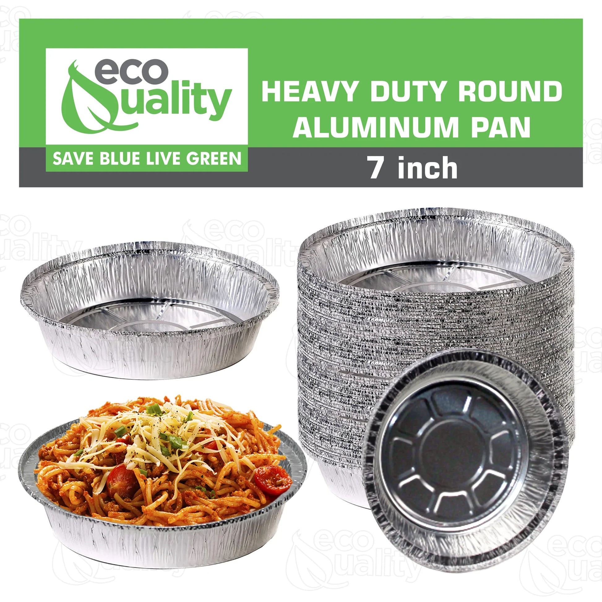 Restaurant Meal Prep Food Trucks Caterers Buffet serve Cold hot food affordable bulk economical commercial wholesale freezer safe reusable recyclable High Quality Recyclable Aluminum Take out to go container tin Round Foil Aluminum Pan ecoquality Baking Oven Cake Supplies heavy duty strong sturdy dinner lunch breakfast  entrees, appetizers, sides, or even desserts container hemmed edges silver stackable round leak proof  7 inches diameter 22 fluid ounces oz