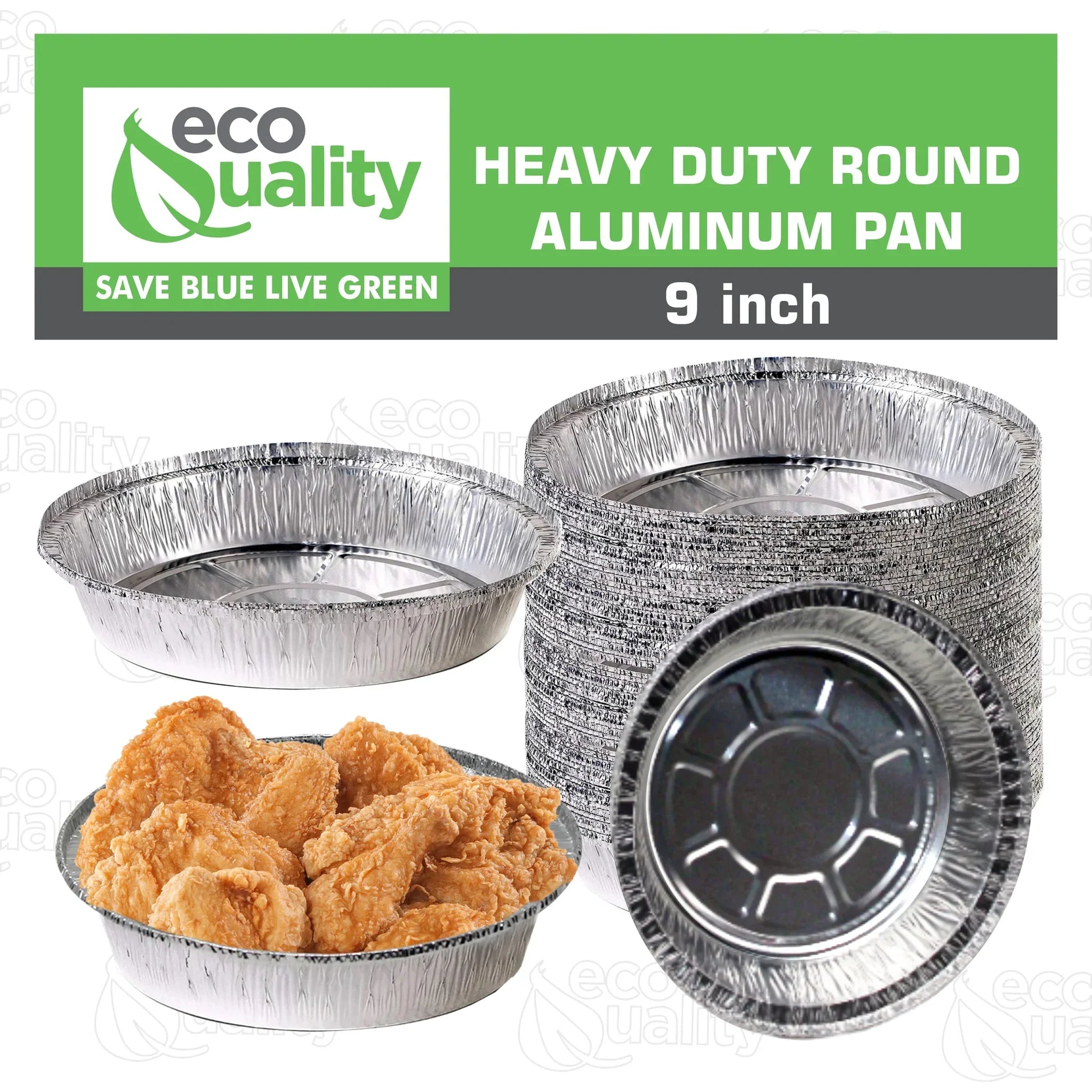 Restaurant Meal Prep Food Trucks Caterers Buffet serve Cold hot food affordable bulk economical commercial wholesale freezer safe reusable recyclable High Quality Recyclable Aluminum Take out to go container tin Round Foil Aluminum Pan ecoquality Baking Oven Cake Supplies heavy duty strong sturdy dinner lunch breakfast  entrees, appetizers, sides, or even desserts container hemmed edges silver stackable round leak proof  9 inches diameter 44 fluid ounces oz