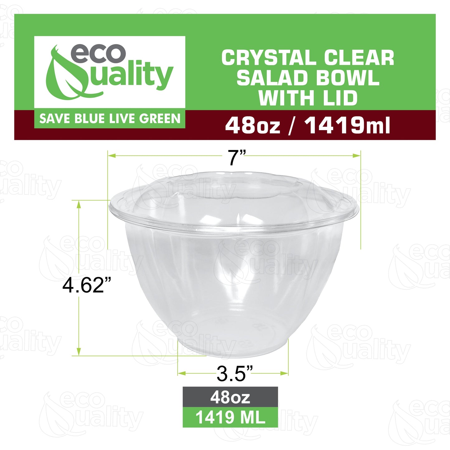 48oz Crystal Clear Plastic Disposable Salad Bowls with Lids To-Go with Lids Meal Prep Container