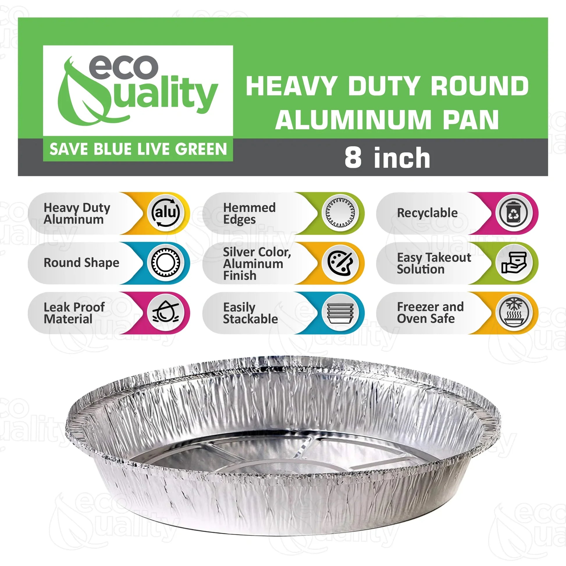 Restaurant Meal Prep Food Trucks Caterers Buffet serve Cold hot food affordable bulk economical commercial wholesale freezer safe reusable recyclable High Quality Recyclable Aluminum Take out to go container tin Round Foil Aluminum Pan ecoquality Baking Oven Cake Supplies heavy duty strong sturdy dinner lunch breakfast  entrees, appetizers, sides, or even desserts container hemmed edges silver stackable round leak proof  8 inches diameter 34 fluid ounces oz