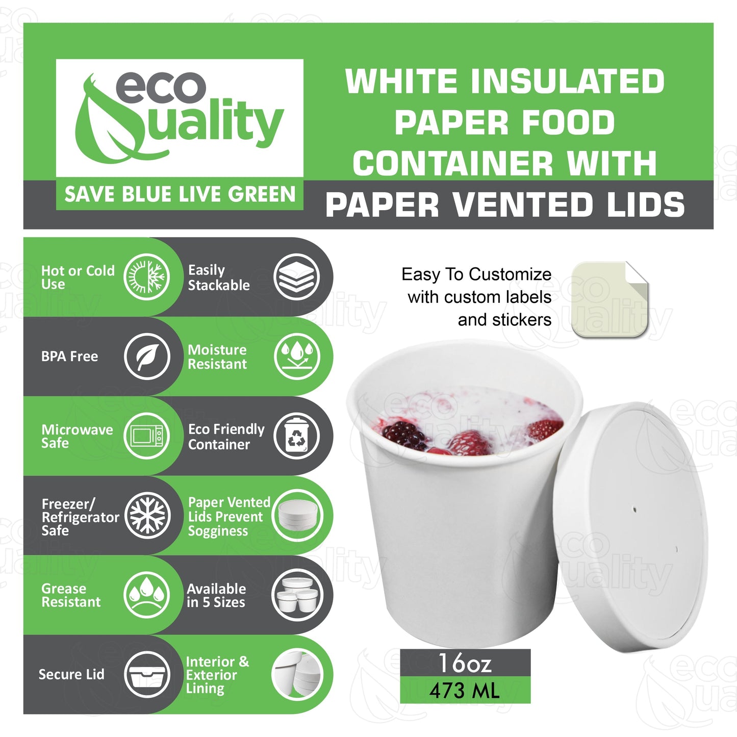 Disposable White Paper Soup Containers Ice-Cream Paper Cup With Vented Lids