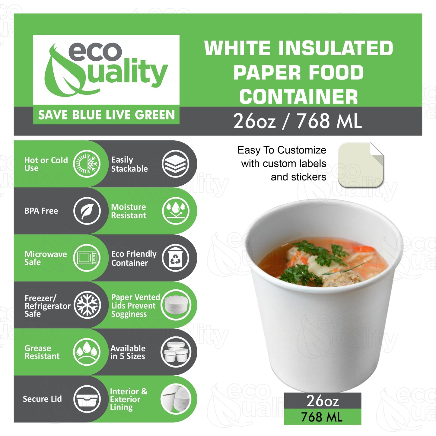 26oz Disposable White Paper Soup Containers Ice Cream Yogurt Cups