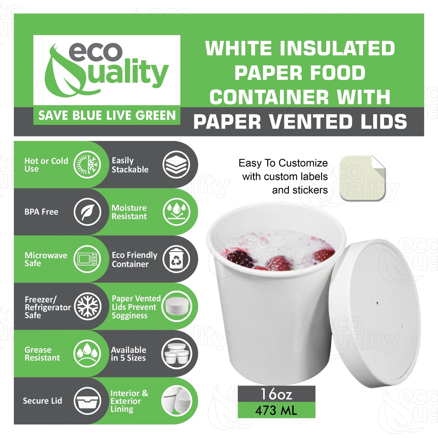 16oz Disposable White Paper Soup Containers Ice-Cream Paper Cup With Vented Lids