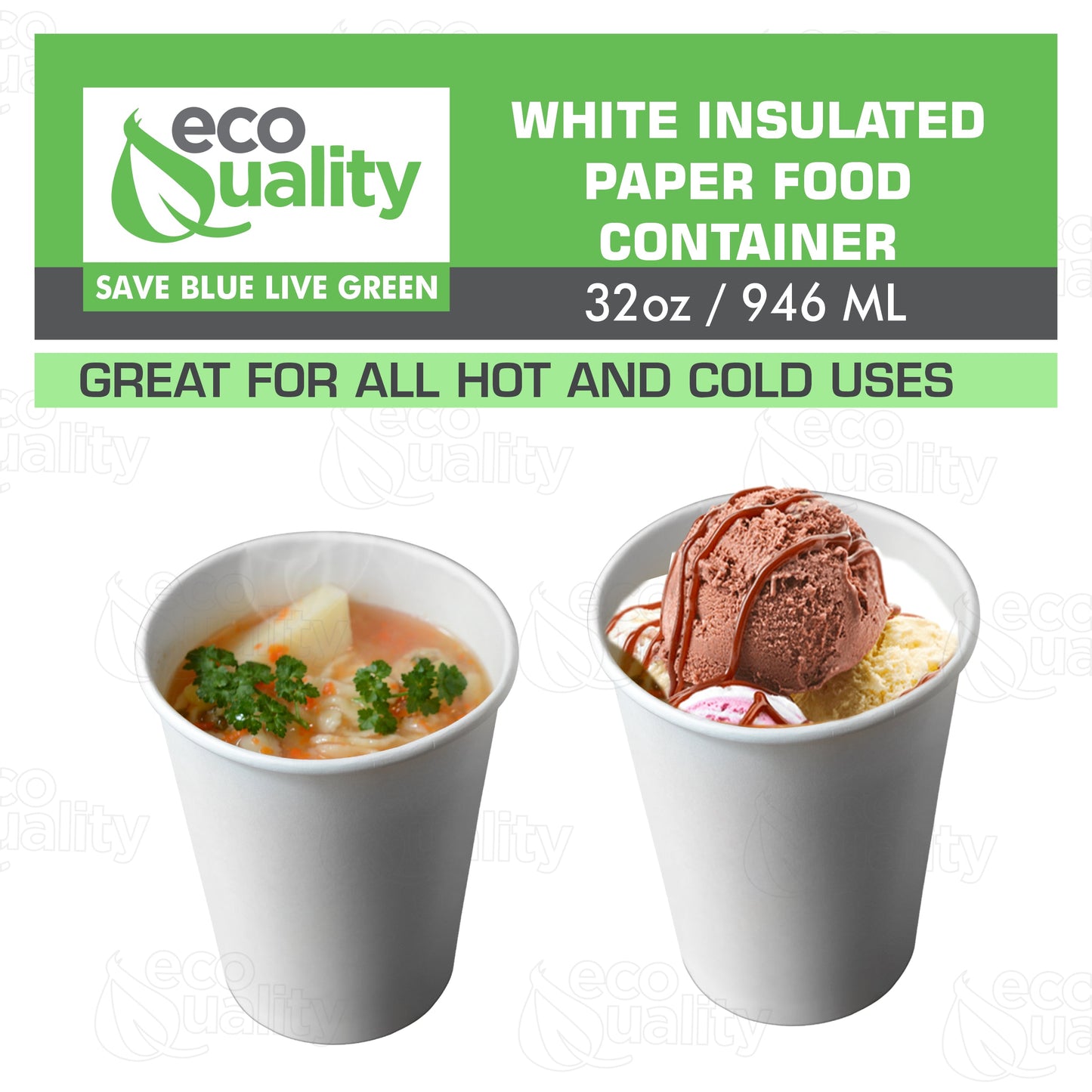 32oz Disposable White Paper Soup Containers Paper Ice Cream Yogurt Cups