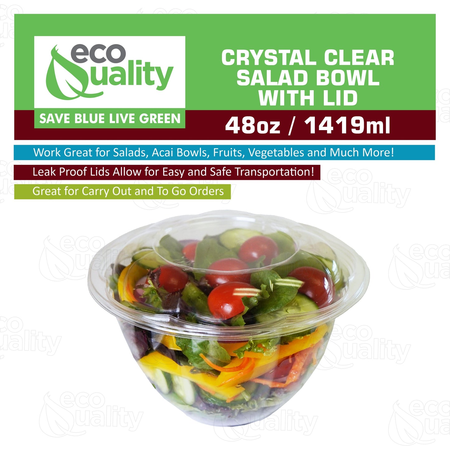 48oz Crystal Clear Plastic Disposable Salad Bowls with Lids To-Go with Lids Meal Prep Container